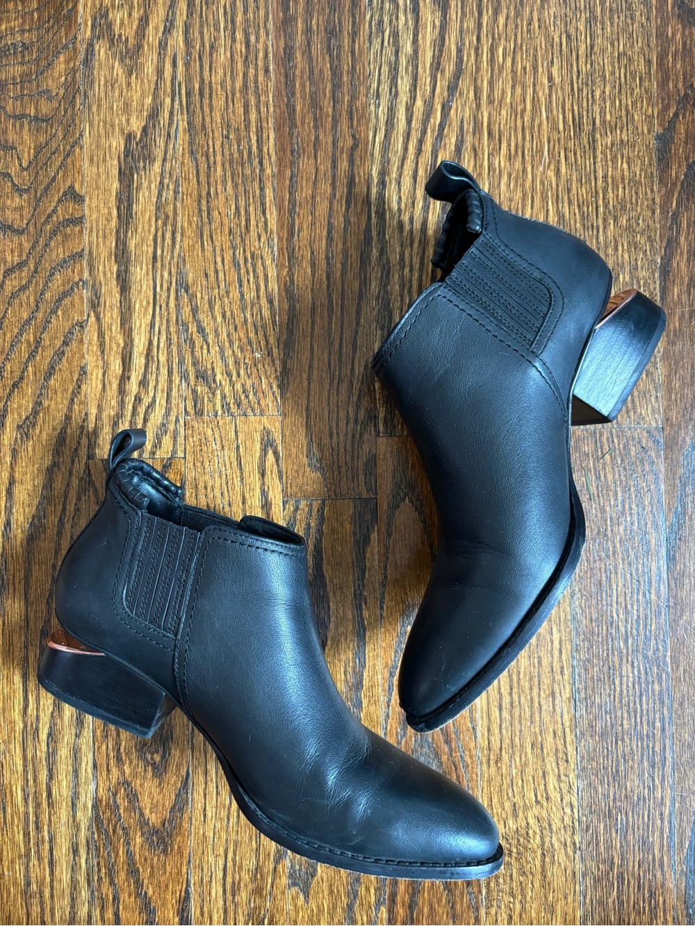 Alexander Wang Kori Ankle Booties Black Calf Leather Chelsea Pull On Low Heel